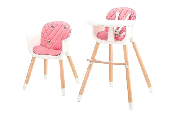 KinderKraft Kinderkraft Hög barnstol SIENNA 2-i-1, hög barnmatstol, barnstol, kombistol, träben, 5-punktssele, fotstöd, avtagbar bricka, halkfria fötter, från 6 månader till 4 år, rosa