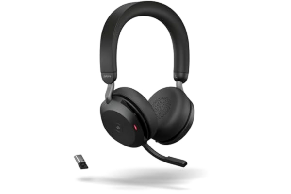 Jabra  Evolve2 75 trådlöst PC-headset med 8 mikrofoner - stereohörlurar med dubbelt skum och justerbar avancerad aktiv bullerdämpning, bluetooth-adapter med USB-A- och MS Teams-kompatibilitet - svart