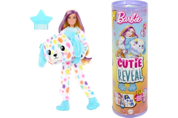 Barbie  Cutie Reveal-docka och accessoarer med regnbågsfärgad, mjuk dalmatinerdräkt och tio överraskningar, inklusive färgförändring, Color Dream-serien, HRK41