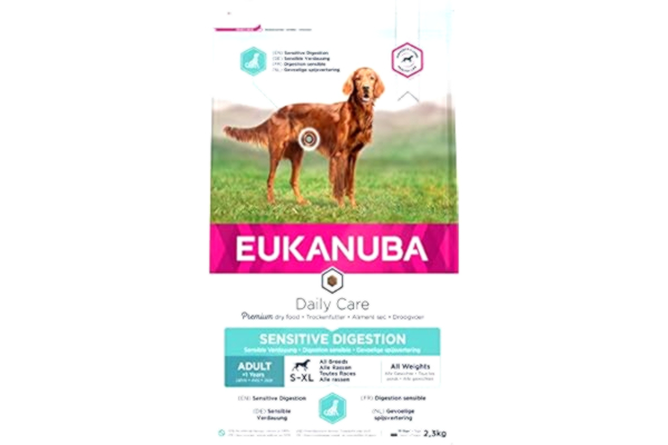 Eukanuba  Daily Care Sensitive Digestion hundmat – torrfoder för hundar med känslig matsmältning, magvänlig med lättsmält ris, 2,3 kg