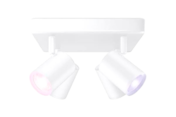 WiZ  Imageo Tak och väggspotlight (WiZ Color), vit, 4 huvuden, kvadrat - Smart LED belysning (WiFi och Bluetooth), 4x5W, 2200-6500 Kelvin, Dimbar i kallvitt till varmvitt + 16 miljoner färger