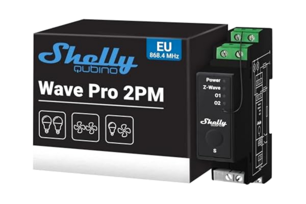 Shelly  Qubino Wave Pro 2PM – Z-Wave-strömbrytare för DIN-skena, 2 kanaler 25 A), Strömmätare, För belysningsstyrning & automation, Z-Wave-gateway krävs