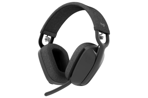 Logitech  Zone Vibe 100 lätta trådlösa örontäckande hörlurar med brusreducerande mikrofon, avancerat multipunkt Bluetooth-headset, fungerar med Teams, Google Meet, Zoom, Mac/PC - Grå