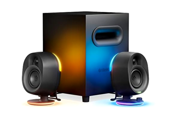SteelSeries  Arena 7 - Belyst 2.1 Gaming-högtalare – 2-vägs högtalardesign – Kraftfull bas, subwoofer – Reaktiv RGB-belysning – USB, Aux, Optisk, Trådbunden – Bluetooth – PC, PlayStation, Mobil, Mac