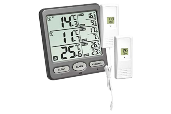 TFA  Dostmann Trio Draadloze Thermometer, met 2 Zenders, Waterdichte Kabelsensor, Ideaal voor Koelapparaten, Aquarium, Zwembad