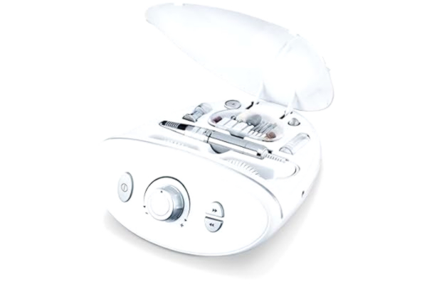 Beurer  MP 100 elektrisk manikyr-/pedikyrarbetsstation, 10 bilagor av safir och filt, nageldammskydd, upp till 20 000 varv per minut