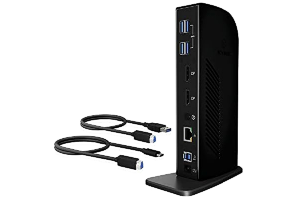 Icy Box ICY BOX IB-DK2242AC dockningsstation med Type-C & Type-A-kabel, 2x DisplayPort (4K Ultra HD), 6x USB 3.0, ljudin/ut, Gigabit-LAN, svart