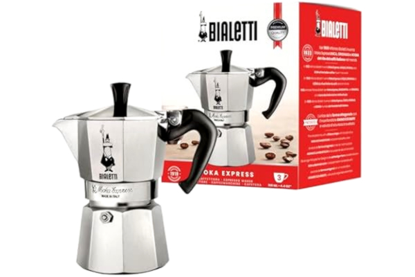 Bialetti  – Moka Express: Klassisk Espressobryggare För Spishäll, Kokar Riktigt Italienskt Kaffe, Kaffebryggare Moka 3 Koppar (130 Ml), Aluminium, Silver