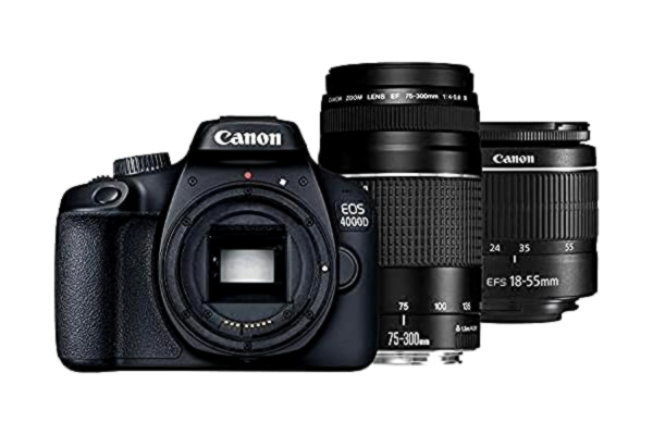 Canon  EOS 4000D + 18-55 DC + 75-300 DC SLR Camera Body 18MP 5184 x 3456Pixels Zwart - Digitale camera's (18 MP, 5184 x 3456 Pixels, Full HD, 436 g, Zwart)