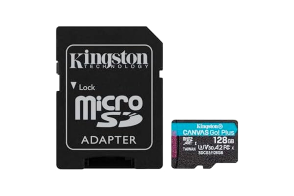 Kingston  Canvas Go! Plus microSD-minneskort klass 10, UHS-I 128 GB microSDXC 170R A2 U3 V30-kort + ADP