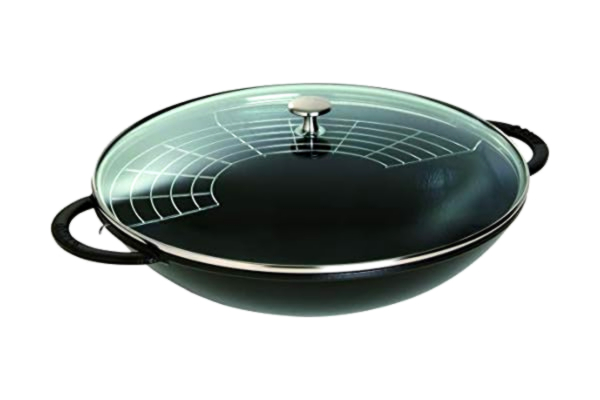 Staub  Cast Iron Wok, including Glass Lid and Removable Grid Insert, Suitable for Induction, Ø 37 cm, 5.7 L, Black