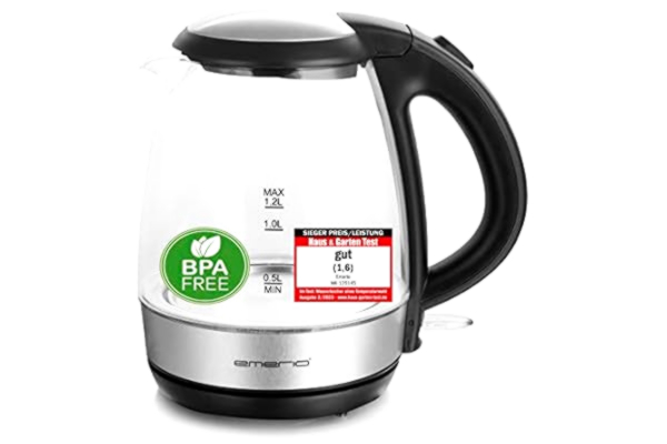 Emerio EMERIO WK-125145 Vattenkokare sladdlös Glas, Svart, Silver