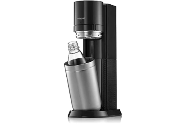 SodaStream  Duo Sparkling Water Maker Machine, with 1 Litre Reusable BPA-Free Plastic Water Bottle + 1 L Glass Carafe for Carbonating & 60 Litre Quick Connect CO2 Gas Cylinder – Metallic Black