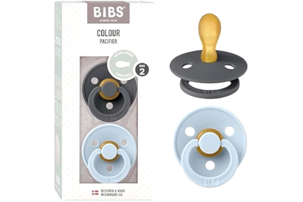 Bibs BIBS Colour Napp 2-pack, BPA-fri napp, Symmetrisk sugdel. Naturgummilatex, Tillverkat i Danmark/EU. Storlek 2 (2-pack), Iron/Baby Blue