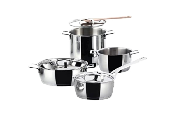 Alessi  Pots&Pans AJM100S7 – Design Gryt-set i rostfritt stål med magnetisk botten, 7 delar, 11,5 x 45 x 14 cm