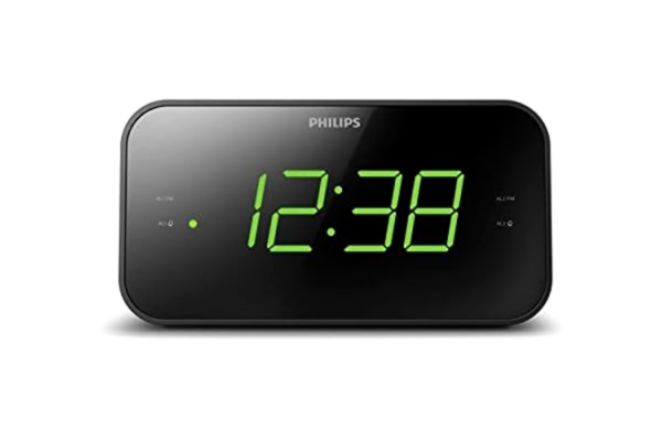 Philips  väckarklocka med radio, radio med display för sängkanten, digital radio med dubbelt alarm, sömntimer och snooze-funktion, svart med stor display TAR3306/12