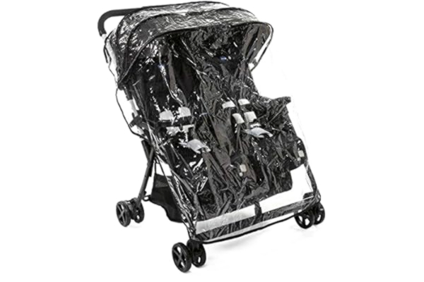 Chicco  OHlalà Twin Double Stroller Pushchairs from Birth to 15 kg for Twins and Siblings, Lightweight Reclining and Folding Double Buggy, Compact Closure, Rain Cover and Extendable Canopy - Black