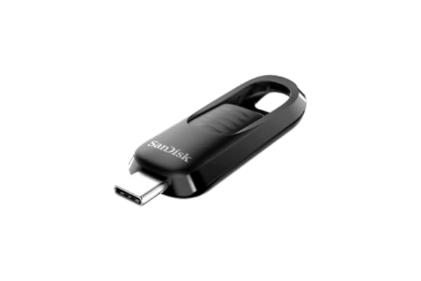 SanDisk  128GB Ultra Slider USB Type-C-flashminne, USB 3.2 Gen 1-prestanda med utdragbar kontakt, upp till 400 MB/s – Svart