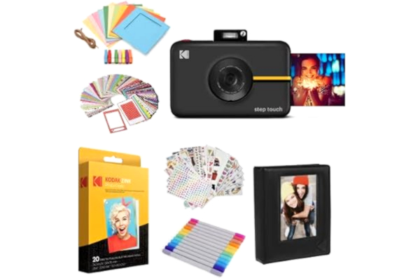 Kodak KODAK Step Touch Appareil Photo instantané avec écran Tactile LCD de 3,5 Pouces (Noir) Bundle : étui, album, marqueurs, paquet de 20 papiers Zink, autocollants
