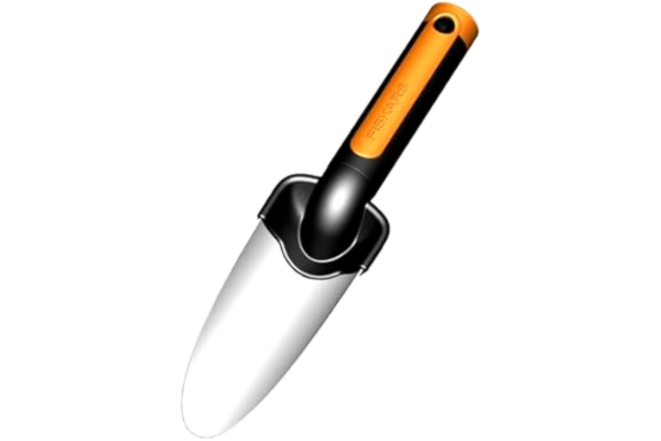 Fiskars  planteringsspade, längd 27 cm, murslev i rostfritt stål, svart/orange, premium, 1000727