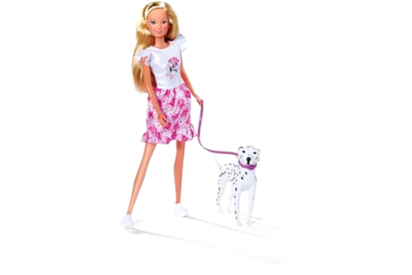 Steffi Love Simba 105733605 - Steffi LOVE Hundpromenad Lekset - Steffi och Evi på Promenad med Sina Två Dalmatiner Hundar Inklusive Sparkcykel för Evi, L: 12+29 cm, Från 3 år