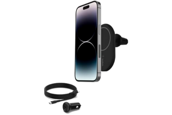 Belkin  BoostCharge trådlös magnetisk bilhållare för telefon, kompatibel med iPhone 15, 14, 13, 12, Plus, Pro, Pro Max, Mini och fler med MagSafe (kabel och strömförsörjningsadapter medföljer)