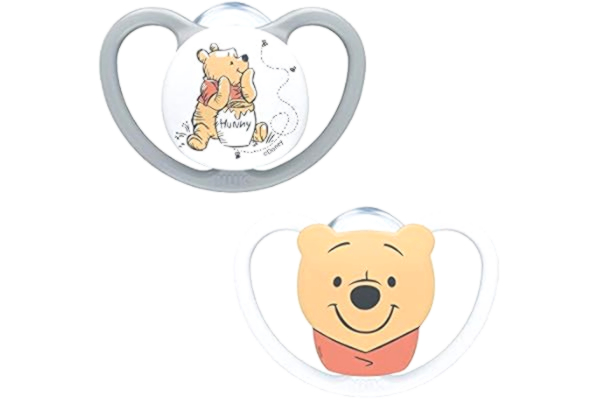 Nuk NUK Space Baby Dummy | 0-6 månader | Nappar med extra ventilation för känslig hud | BPA-fri silikon | Disney Nalle Puh | 2 stycken