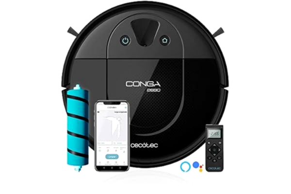Cecotec  Conga 2690. Robot Aspirateur avec technologie iTech, Caméra 360º, balai, aspire et lave le sol en même temps, App, Nettoyage précis et zones restreintes, 2700 Pa, Alexa & Google Assistant