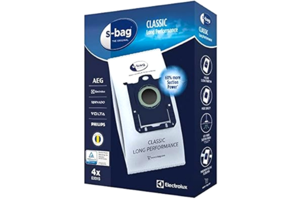 Electrolux  E201S Dammsugarpåsar S-bag Classic Long Performance, 4 påsar, Optimerar luftflödet med påsens tåliga syntetmaterial, Lämplig för många typer av dammsugare