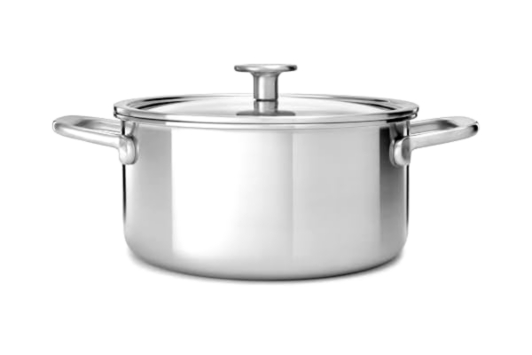 KitchenAid  Multiplicera 3PLY rostfritt stål 24 cm/4,91 liter gryta med härdat glaslock, Pfann-fri, triply, multiklad, induktionssäker, ugnssäker upp till 220 °C, silver