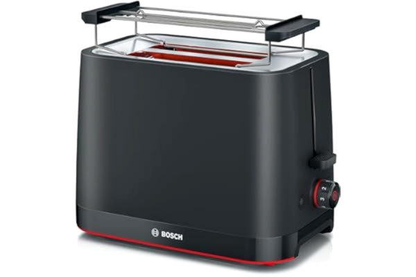 Bosch  Kompakt Brödrost MyMoment TAT3M123, avtagbar hopfällbar brödfäste, med upptiningsfunktion, avstängningsfunktion, brödcentrering, perfekt för 2 skivor, 800 watt, svart matt