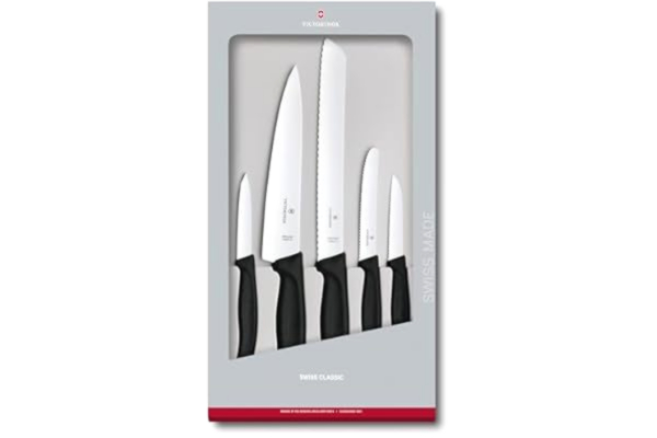 Victorinox  Swiss Classic köksset, 5 delar i presentförpackning, blad i rostfritt stål, tillverkad i Schweiz, svart