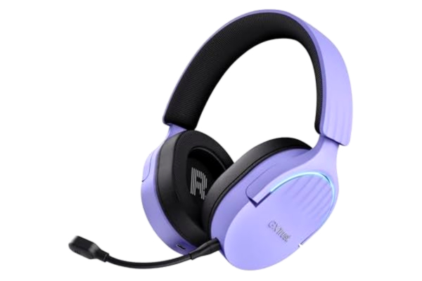 Trust  Gaming GXT 491P Fayzo trådlöst spelheadset Bluetooth + 2,4 GHz dubbel anslutning, 7.1 surroundljud, 22 timmars batteri, RGB Over Ear trådlösa hörlurar med mikrofon PC PS5 PS4 Switch – lila