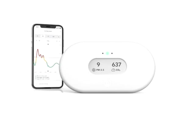 Airthings  2960 View Plus — Radon- och luftkvalitetsmätare med sensorer för PM2,5, CO2, VOC, luftfuktighet och temperatur, mobilapp, wifi, aviseringar