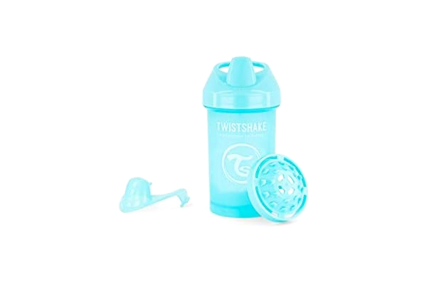 Twistshake  Crawler Cup Träningskopp med Hårt Drickpip 300ml, Vattenflaska, Kopp med Fruktblandare för Småbarn, 8+ Månader, BPA Fri, Pastellblått