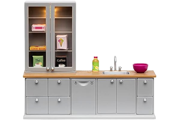 Lundby  Dockhusmöbler Tillbehör till Kök Dockhus – Belysning LED Lights till Möbler för Dockskåp Diskho, Diskmaskin- Batteridrivna Leksaker, 8 delar för 11 cm Dockor– Ålder 4+, 1:18