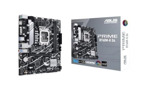 Asus ASUS PRIME B760M-K moderkort Intel LGA 1700 mATX, 2 M.2 PCIe 4.0 kortplats, DDR5, Realtek 2.5GB Ethernet, VGA, HDMI, SATA 6 Gbps, USB front 3.2 Gen 1, Aura Sync