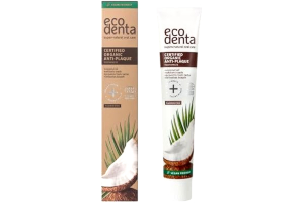 EcoDenta Ecodenta tänder blekande tandkräm fluoridfri – ekologisk anti-plack tandpasta med kokosolja 75 ml
