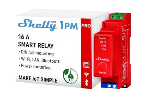 Shelly  Pro 1PM – WiFi- och LAN Trådlös strömbrytare för DIN-skena 16 A, 1-kanalig, med Strömmätare, Fjärrkontroll av belysning, Kompatibel med iOS/Android, Alexa, Google Home, SmartThings