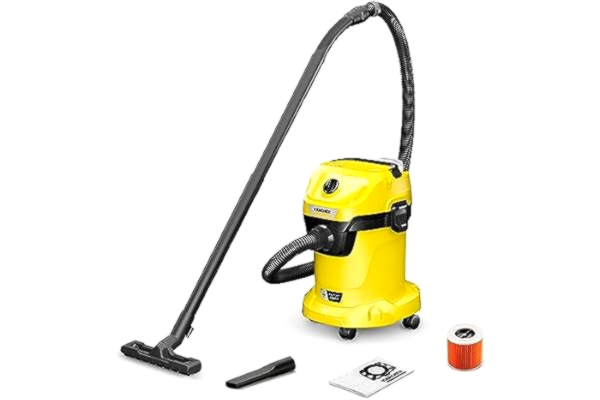 Kärcher  WD 3-18 batteridriven grovdammsugare, plastbehållare, våt- & torrsugning, gul, sladdlös dammsugning, 18 V/2,5-5 Ah Power-batteri, 70 decibel, Kärcher batteriplattform, batteri medföljer ej