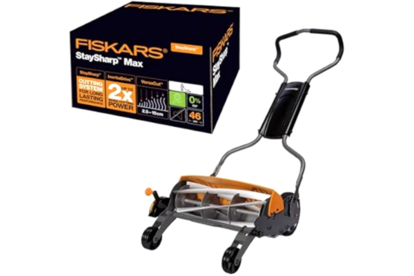 Fiskars  cylindergräsklippare, gräsklippare med kontaktfritt klippsystem, klippbredd: 46 cm, StaySharp Max, svart/orange/silver, 1000591