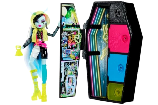 Monster High -docka och modeset, Frankie Stein-docka, Skulltimate Secrets: Neon Frights, utklädningsskåp med mer än 19 överraskningar, HNF79