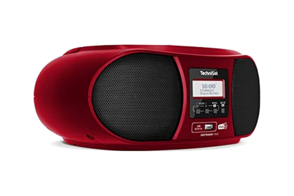 TechniSat  DIGITRADIO 1990 - Stereo-Boombox med DAB+/FM-radio och CD-spelare (Bluetooth-ljudströmning, hörlursuttag, USB, AUX in, laddningsfunktion, klocka, 2 x 1,5 watt utgångseffekt) röd