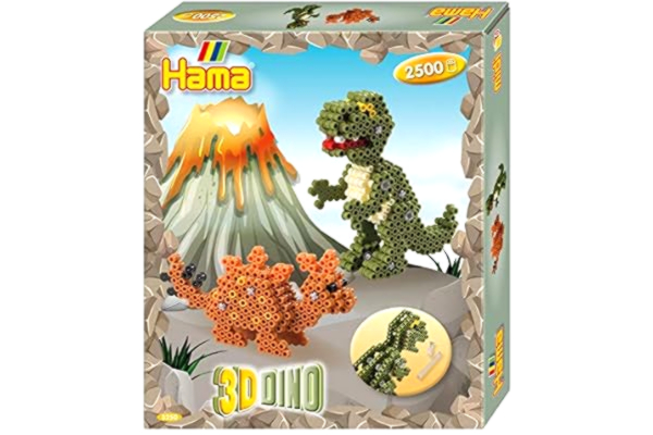Hama  Midi 3D Presentask Dinosaurier 2500 st | Inkluderar Sexkantig Pärlplatta, Mönsterark, Strykpapper & Kopplingar | Kreativt Pysselset för Barn från 5 år