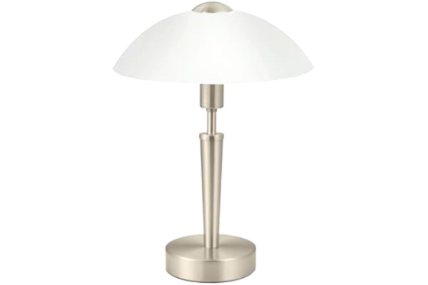 EGLO  bordslampa SOLO 1, bordsbelysning med 1 ljuskälla, material: metall, färger: matt nickel, glas: satinerat, vit, infattning: E27, inkl strömbrytare