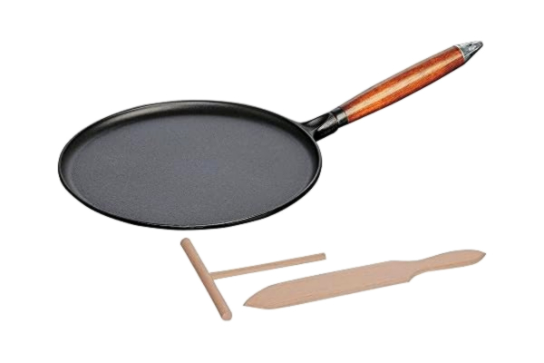 Staub STAUB Crepes stekpanna av gjutjärn, med trähandtag, rund 28 cm, lämplig för alla typer av spisar, svart