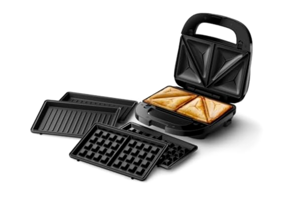 Philips  5000-serien smörgåsmaskin – 3 plattor för paninis, smörgåsar och våfflor. Grillplattor med nonstick. Cut-and-Seal. 750W Effekt. Svart (HD2350/80)