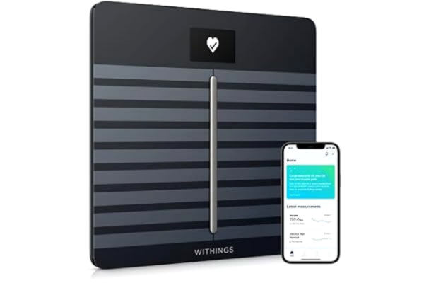 Withings  Body Cardio – Premium Wi-Fi Body Composition Smart Scale, Tracks Heart Health, Vascular Age, BMI, Fat, Muscle and Bone Mass, Water %, Digital Bathroom Scale - Black
