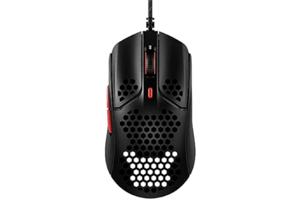 HyperX  Pulsefire Haste Gamingmus - Ultralätt, 59 g, bikakedesign, Hyperflex-kabel, upp till 16 000 DPI, 6 programmerbara knappar vit/rosa, en storlek