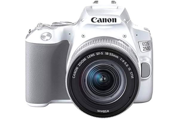 Canon  EOS 250D - Digitalkamera - SLR - 24.1 MP - APS-C - 4K / 25 fps - 3x optisk zoom EF-S 18-55 mm IS STM objektiv - Wi-Fi, Bluetooth - hvid